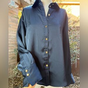 H&M Navy Blue Satin Blouse